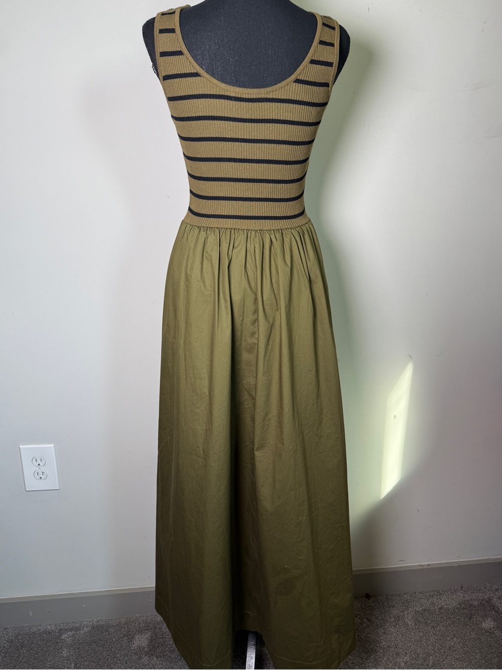 Moon River Stripe Mixed Media Stretch Olive Black Cotton Tank Maxi Dress Sz S - Picture 6 of 11